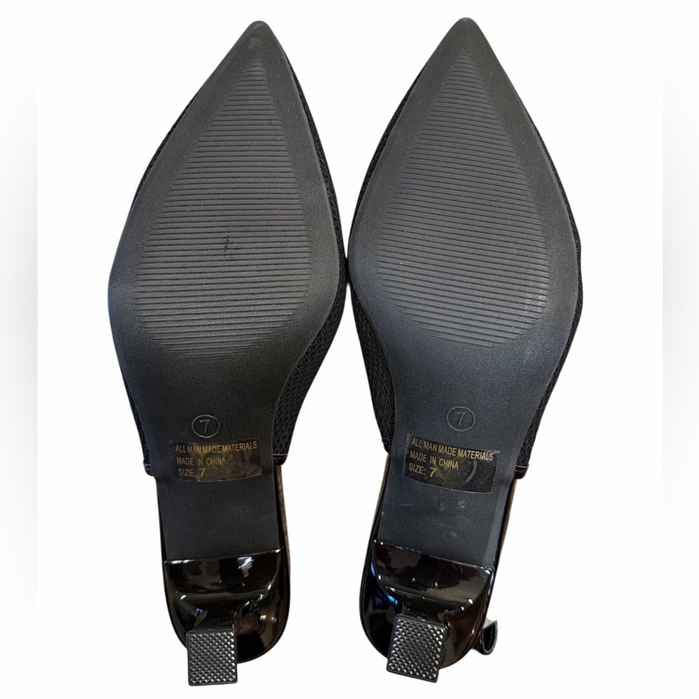 Wild Diva Lounge Mesh Kitten Heels Size 7 Black Slingback Pointed Toe NEW - Picture 9 of 12